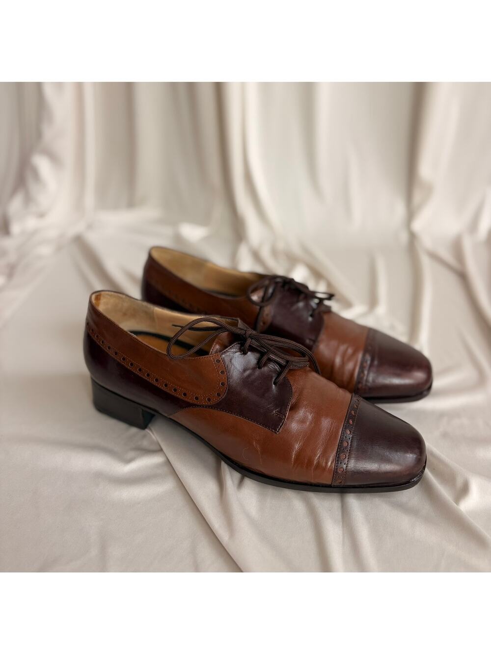 Yorke by Peron Brown Brogues - Leather, Punch Detailing, Made in Italy, US 10.5